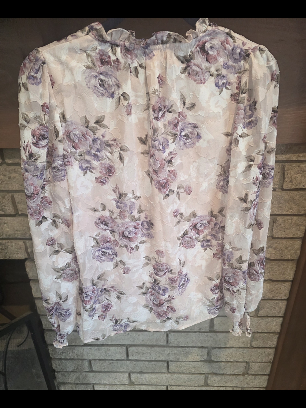 Joie Floral Ruffle V-Neck Blouse in Blush and Lavender - Picture 4 of 5